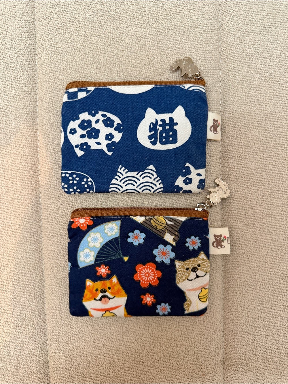 Handmade Cute Navy Dog Cat Print Coin Pouch - Set of 2
